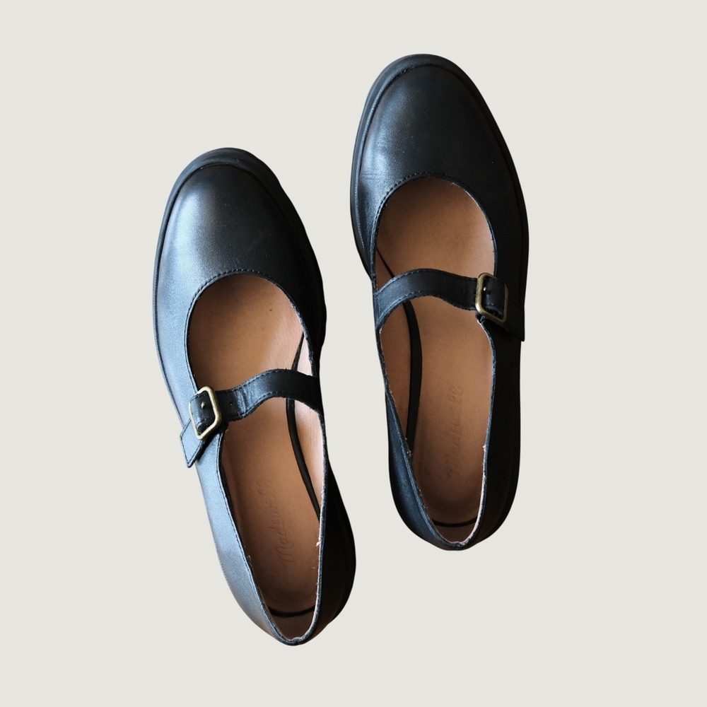 Madewell The Freya Platform Lugsole Mary Jane Black Leather Shoes 8 Chunky 90s
